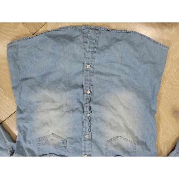 INSO Women's Medium Pearl Snap Western Chambray Denim Shirt Southwestern Back - Picture 3 of 10